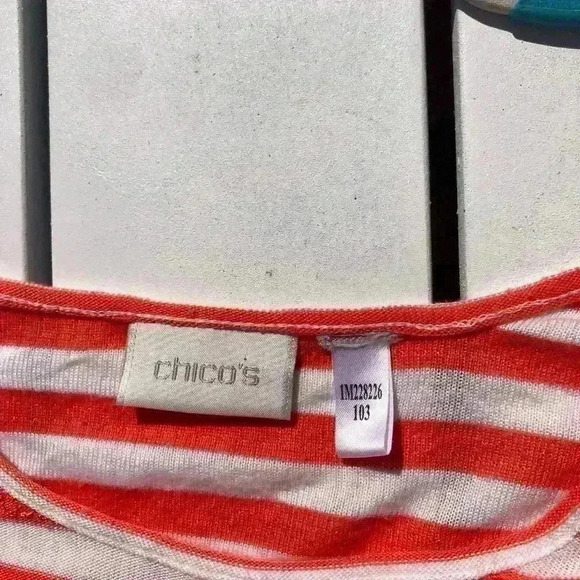 CHICO’S STRIPED ORANGE AND WHITE WOMENS TOP SIZE Medium - Picture 14 of 15